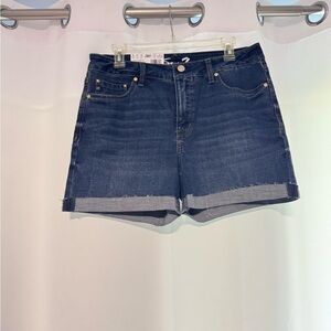 Seven7 Dark Blue Rolled-Hem Denim Shorts